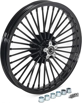 TOFR 21x2.15 Front Rim Wheel 36 Fat Spokes Tubeless For Harley Heritage Softail, Deluxe, Springer Classic, Fat Boy, Deuce, Softail Standard, Custom, Night Train Gloss Black
