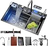 Kitchen Sink with Integrated Pull-Out Faucet 304 Stainless Steel Waterfall Kitchen Sink with Multiple Accessories