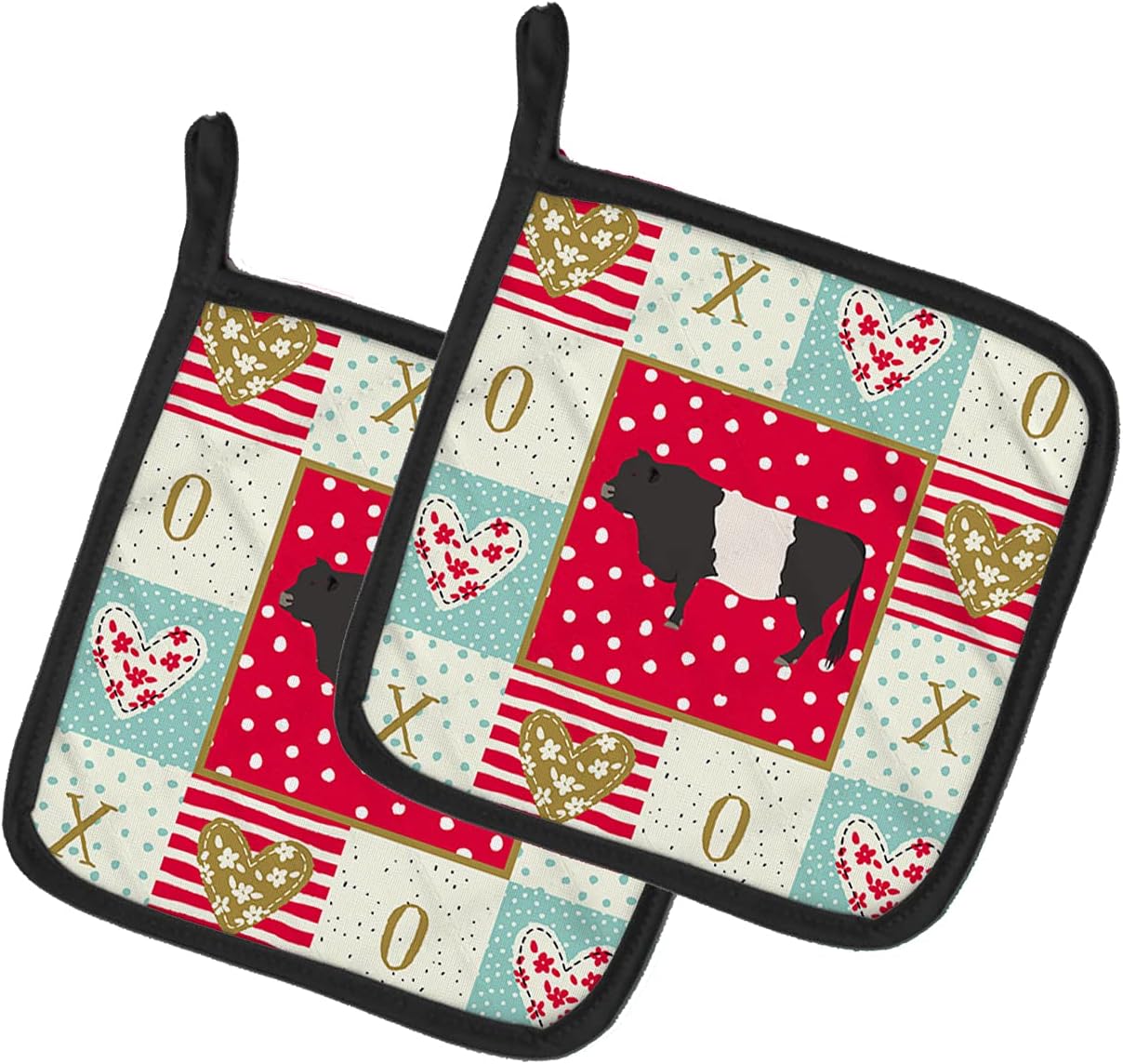 Caroline's Treasures CK5258PTHD Belted Galloway Cow Love Pair of Pot Holders, Red Kitchen Heat Resistant Pot Holders Sets Oven Hot Pads for Cooking Baking BBQ, 7 1/2 x 7 1/2