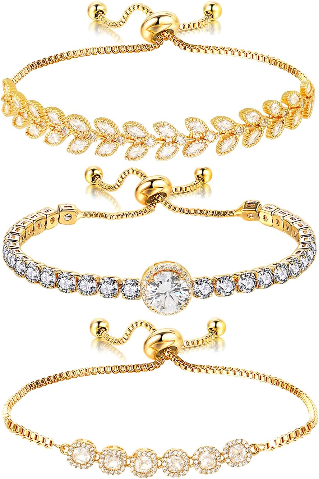 Wovanoo Tennis Bracelet for Women Cubic Zirconia Bracelets Adjustable Slider ...