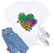 MAIHUN Happy Mardi Gras Shirt Womens Mardi Gras Day Heart Tshirt Tuesday Carnival Tee New Orleans Party Short Sleeve