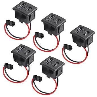 5PCS Black Double Layer USB Female Base Type-C Socket and Female USB Lamp Charging Socket Power Socket with Cable Connector USB Type-C ARC