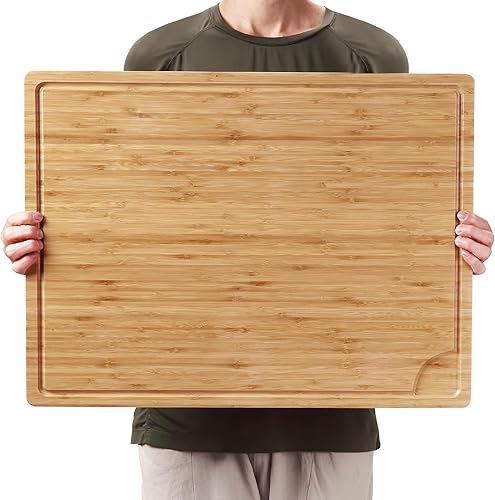 Tabla de cortar de bambú de 24 x 18 pulgadas, tabla de cortar grande para carne, tabla de cortar con bloque de carnicero, tabla de tallar con mango