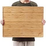 24 x 18 Bamboo Cutting Board, Large Kitchen Chopping Board for Meat, Butcher Block Cutting Board, Carving Board with Handle and Juice Groove for Turkey, Meat, Vegetables, BBQ
