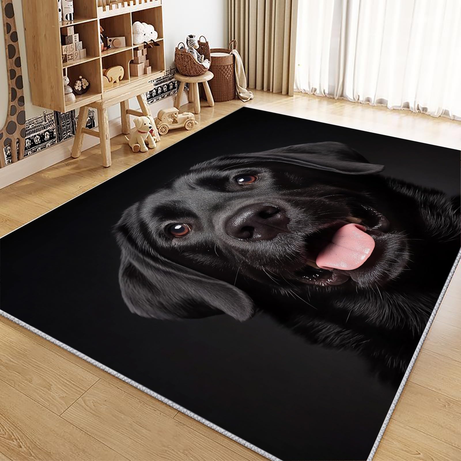 Tapis de salon labrador noir 140x200cm pour chambre d'adulte ou enfant
