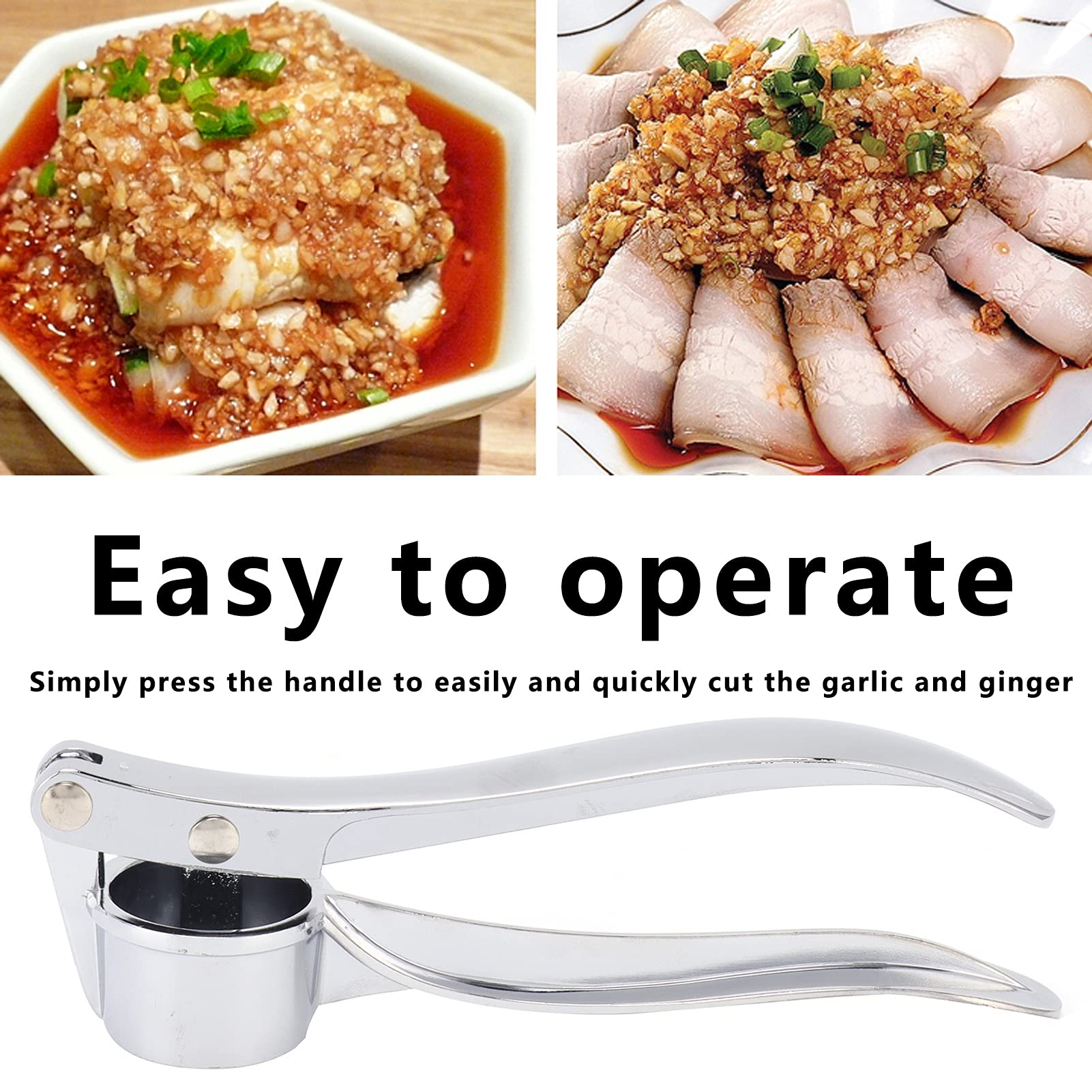 Hachoir à ail, Argent Hachoir à ail Pratique en Acier Inoxydable antirouille pour Les Aliments coupés et écrasés pour la Maison pour hacher l'ail pour Le Restaurant