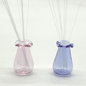 2 PCS Cat Whisker Vase, Miniature Glass Whisker Vase, Mini Vases, Dollhouse Accessories Pink, Purple