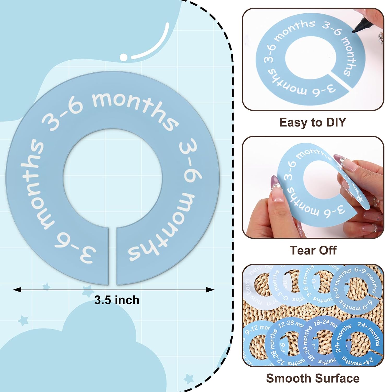 JarThenaAMCS 8Pcs Gradient Blue Baby Closet Size Dividers Baby Clothes Hanger Organizers Newborn to 24 Month Thicken Infant Wardrobe Separators for Home Nursery Bedroom