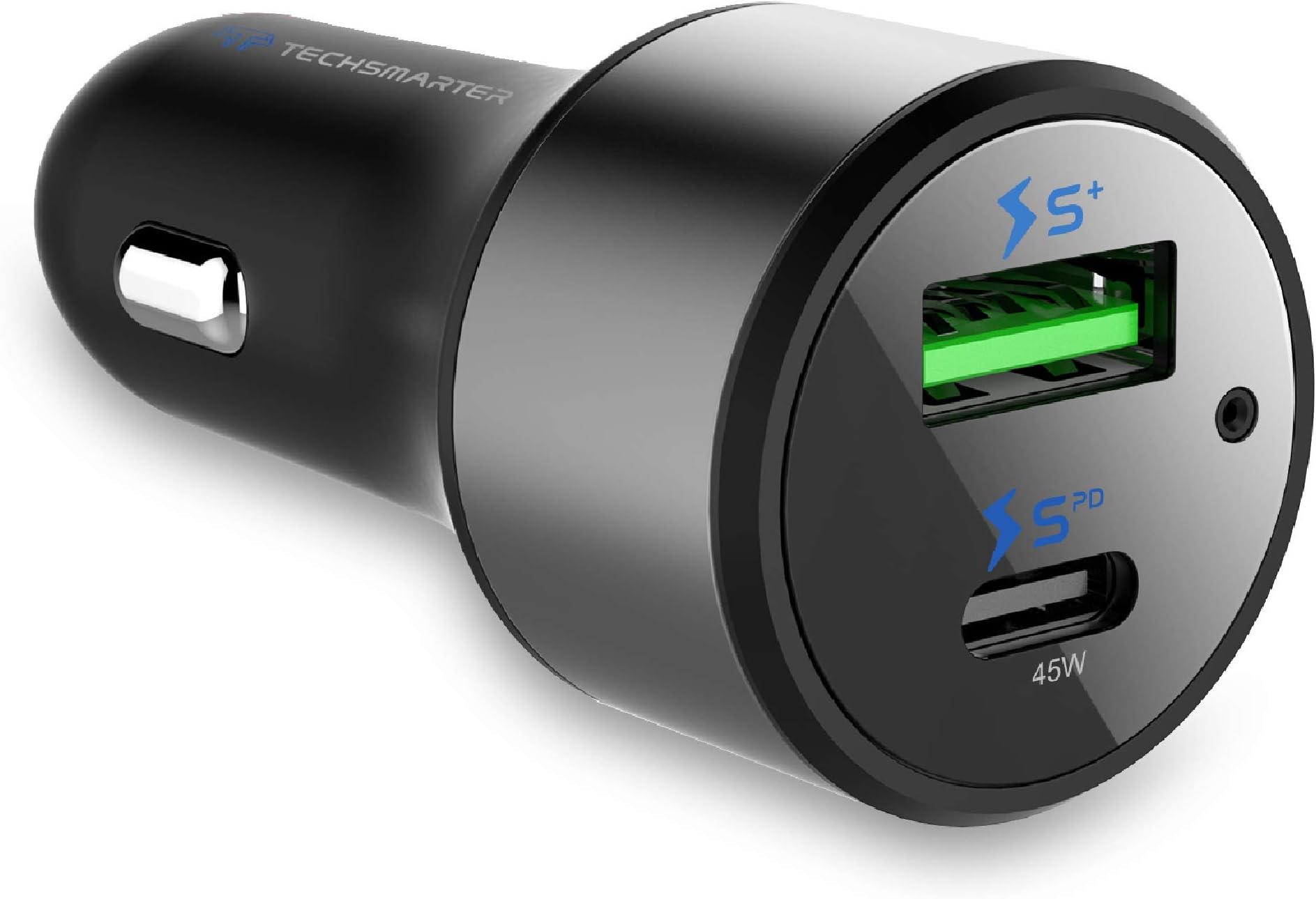 Techsmarter USB C Car Charger, 63W Car Adapter with 45W Power Delivery and 18W TS+ Fast Charge USB Ports. Compatible with MacBook, Spectre, XPS, Chromebook, iPad, Samsung, iPhone