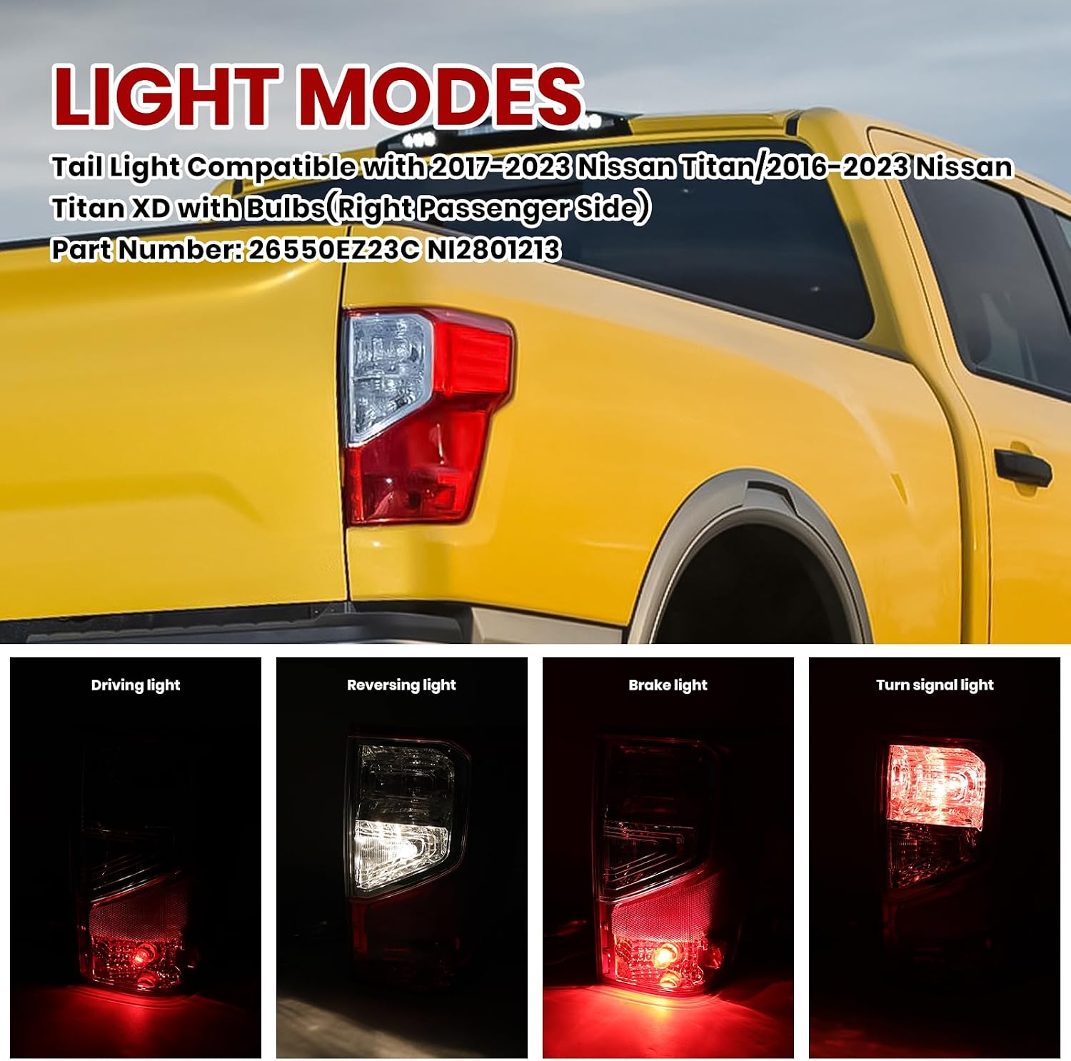 Tail Light Compatible with 2017-2023 Nissan Titan/2016-2023 Nissan Titan XD with Bulbs(Right Passenger Side)