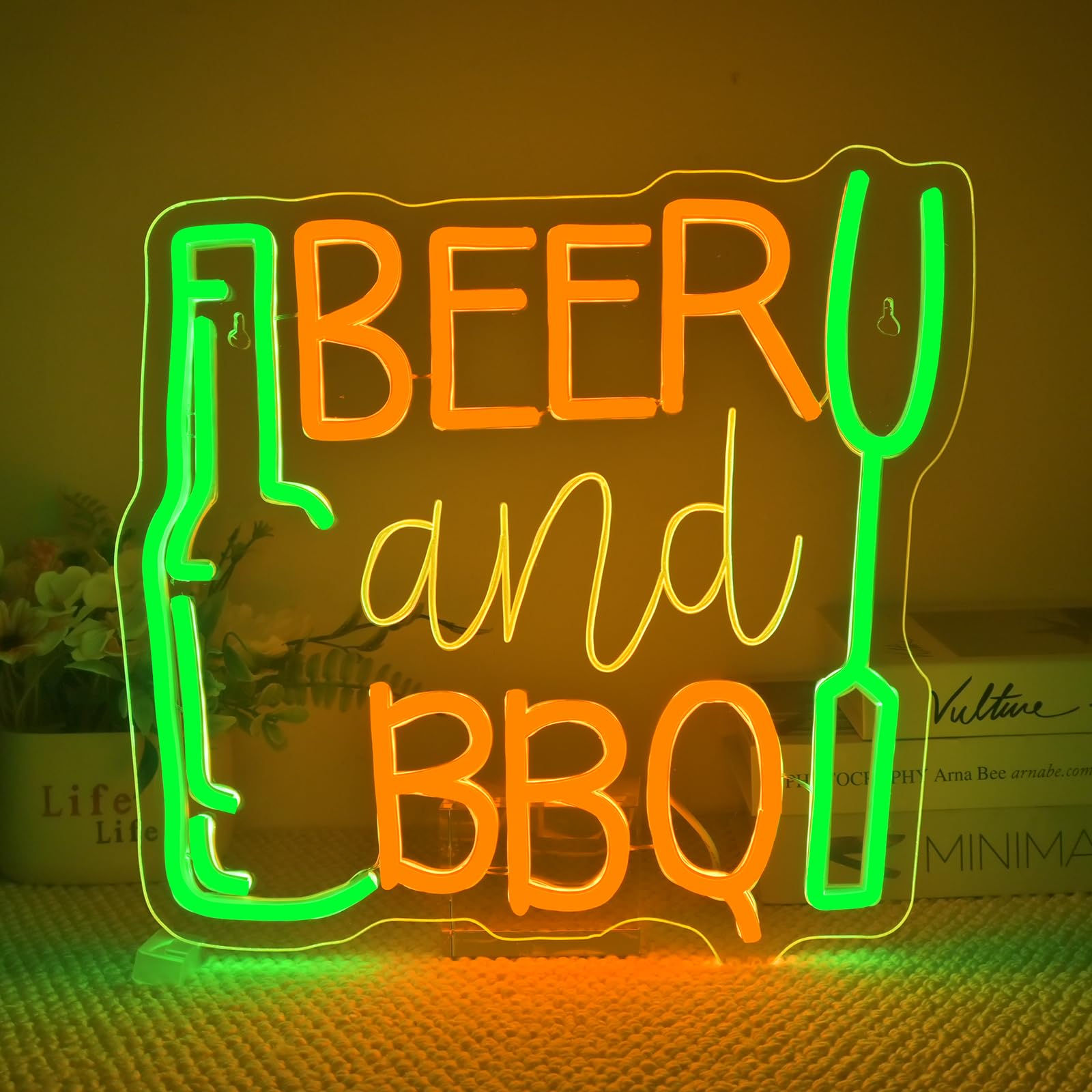 JURONG Beer and BBQ Neon Signs for Wall Decor, Dimmable Light up Sign, USB Powered, for Man Cave Bar, Home Party, Beer Pub, Patio, Camping, BBQ Shop Restaurant Sign Light โ image 1
