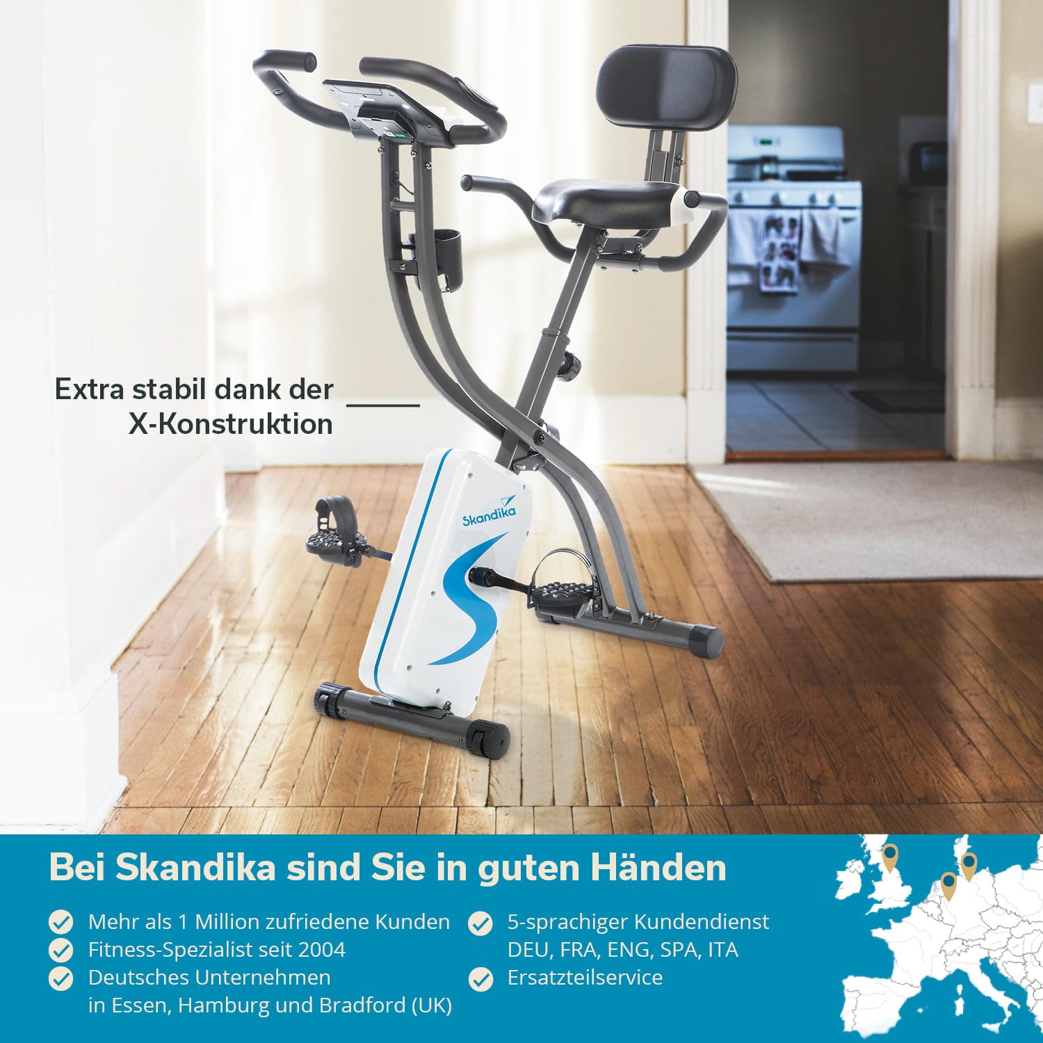 Skandika Foldaway X-2000 składany rower fitness z Bluetooth, uchwytem na tablet, oparciem, komputerem wielofunkcyjnym, czujnikami pulsu i 16-stopniowym, komputerowym oporem