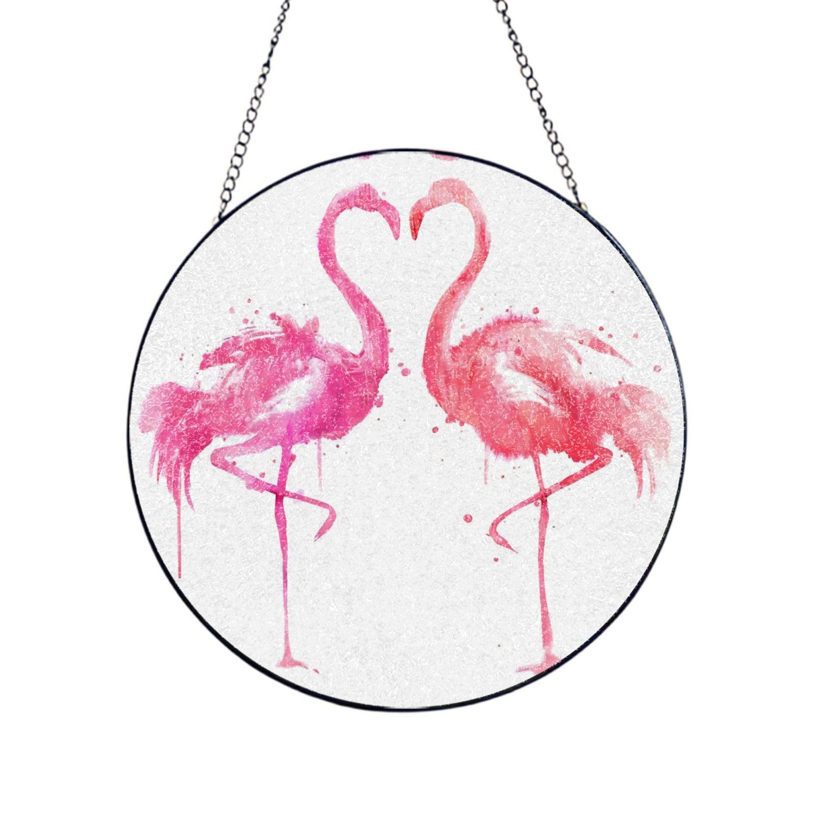 Phayah Ink Flamingos Print Stained Glass Window Hanging Suncatcher For Door Terrace Garden Home Decor Sun Catcher Birthday Gifts For Lovers Dad Mom 12in（30cm）
