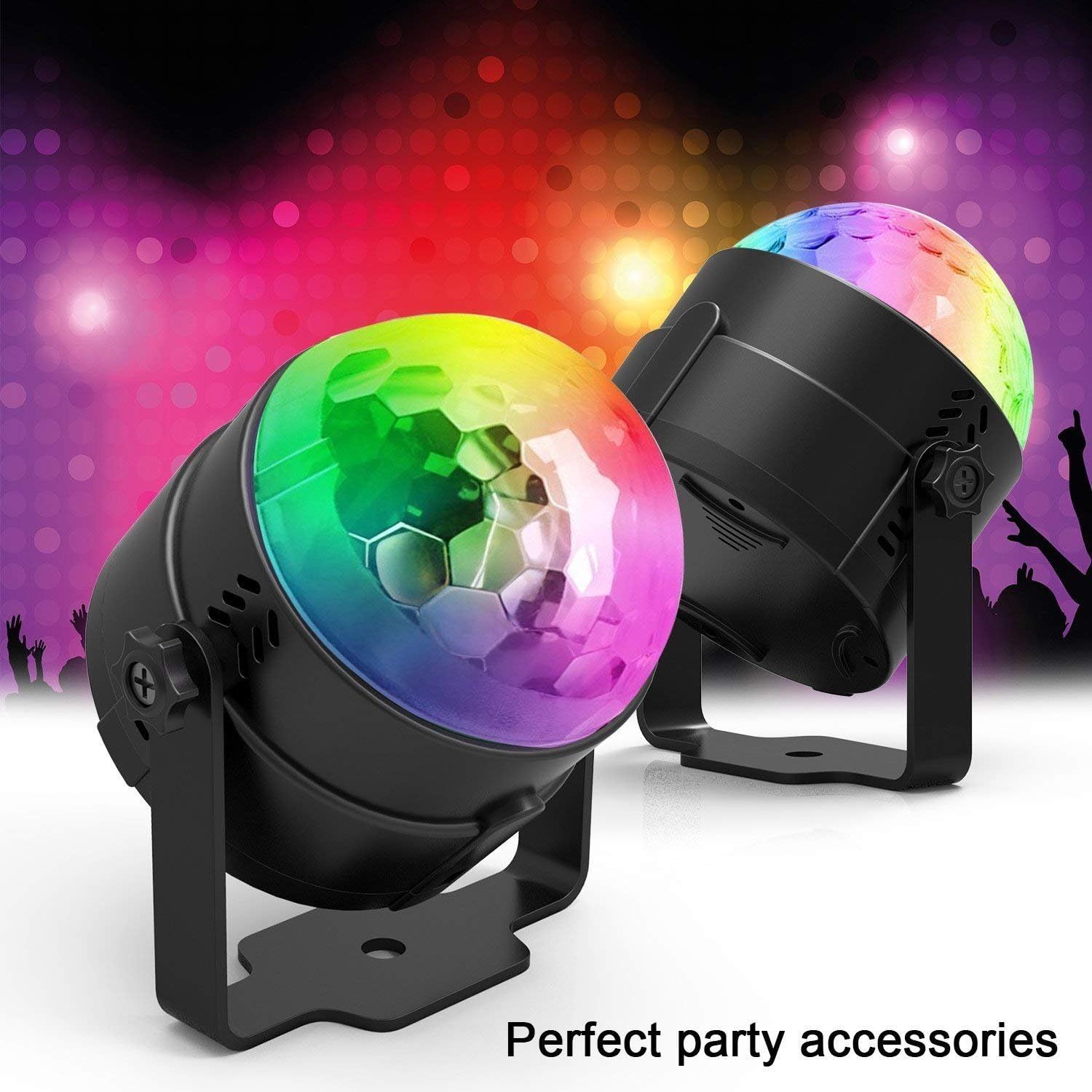 Yoozon Party Lights, [2-PACK] Sound Activated Disco Ball Strobe Party Light, 7 Lighting Color Disco Lights with Remote Control for Bar Club Party DJ Karaoke Wedding Show and Outdoor(3W) (Black)