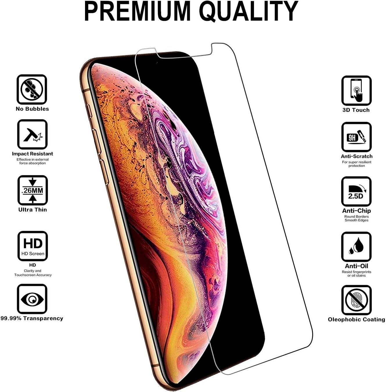DaVoice Screen Protector (2-Pack) Compatible with iPhone 11 Pro Max Screen Protector for Apple iPhone Xs Max Screen Protector Tempered Glass Protector de Pantalla