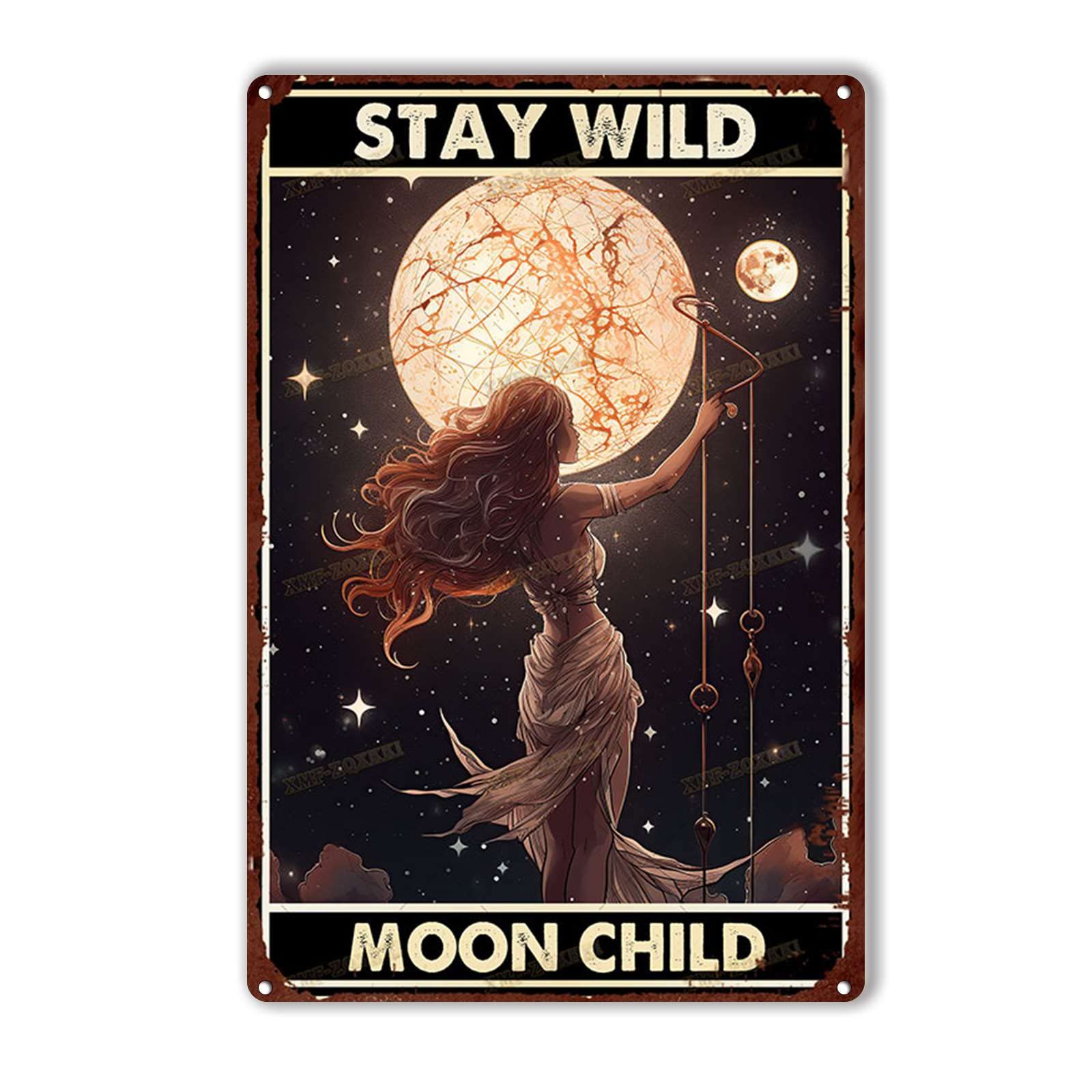 Metal Tin Sign Stay Wild Moon Child Tin Signs Sign Metal Tin Sign Home Bar Wall Decor 8x12inch