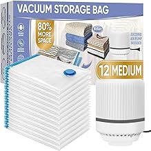 12PCS MEDIUM (50 X 60 CM) Vacuum Storage Bags with Electric Pump, Space Saver Bag Vacuum Seal Bags with Pump, Space Bag, Vacuum Sealer Bags for Clothes, Comforters, Blankets, Bedding