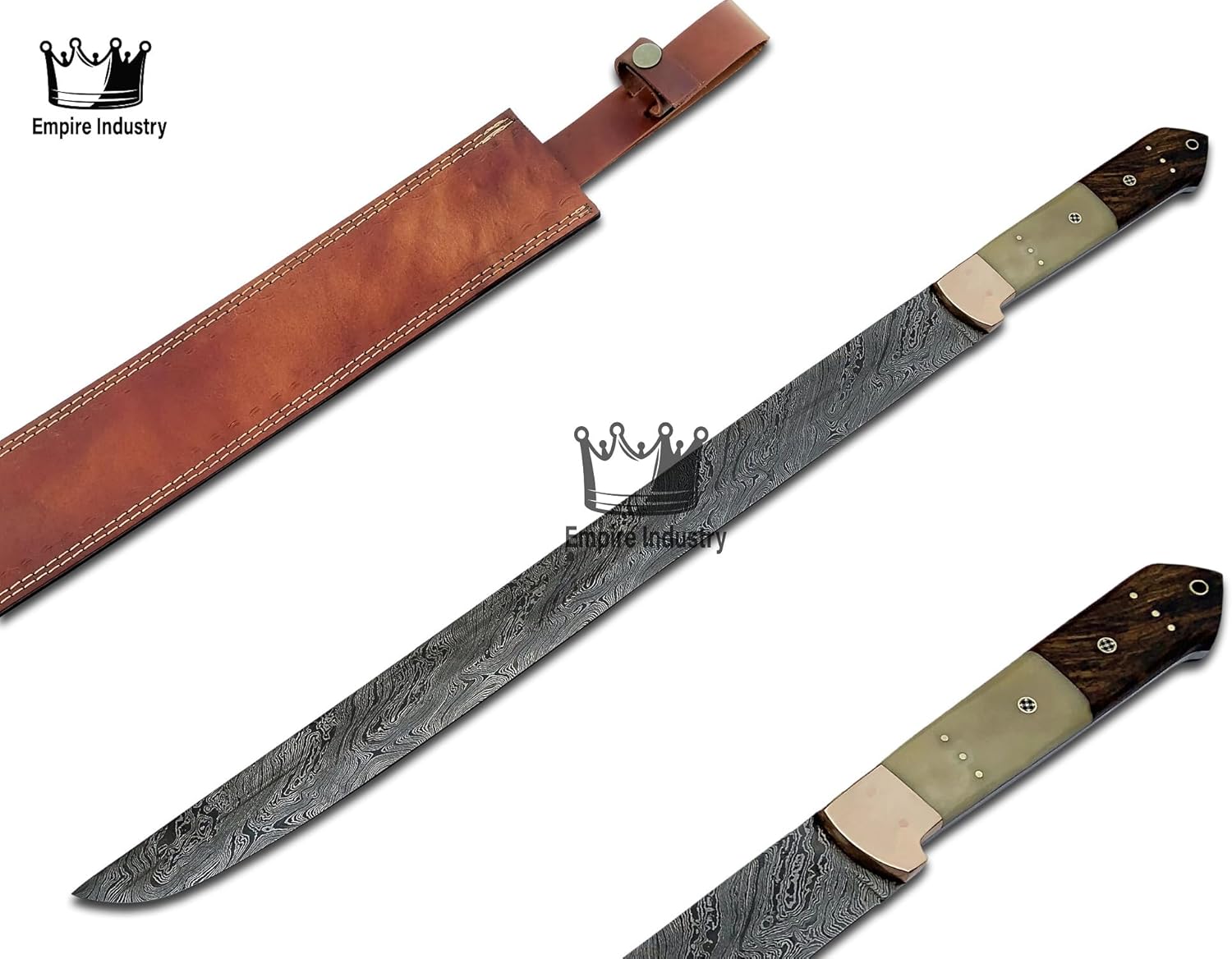 Empire - 25 Inch Long - Sharpe Edges - Full Tang Sword - Handmade Damascus Steel Viking Sword with Sheath - Rose Wood & Bone Grip - Hand Forged Combat Sword - Best Gift for Him