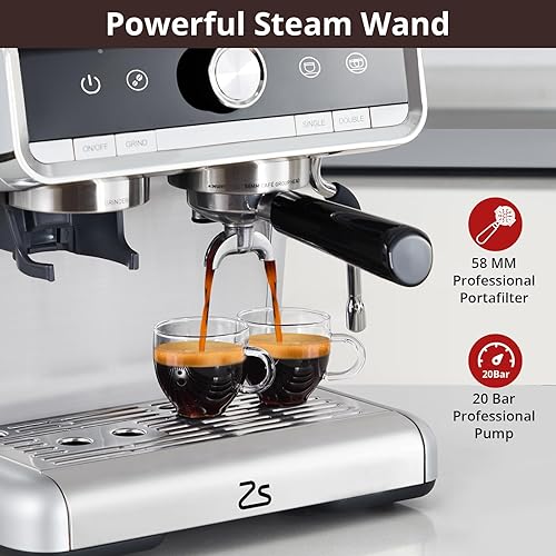 Miniatura 5 de Máquina de café expreso a presión de 20 bares, kit de barista, para latte, capuchino y macchiato, tanque de agua de 2.8 L, cafetera de café espresso