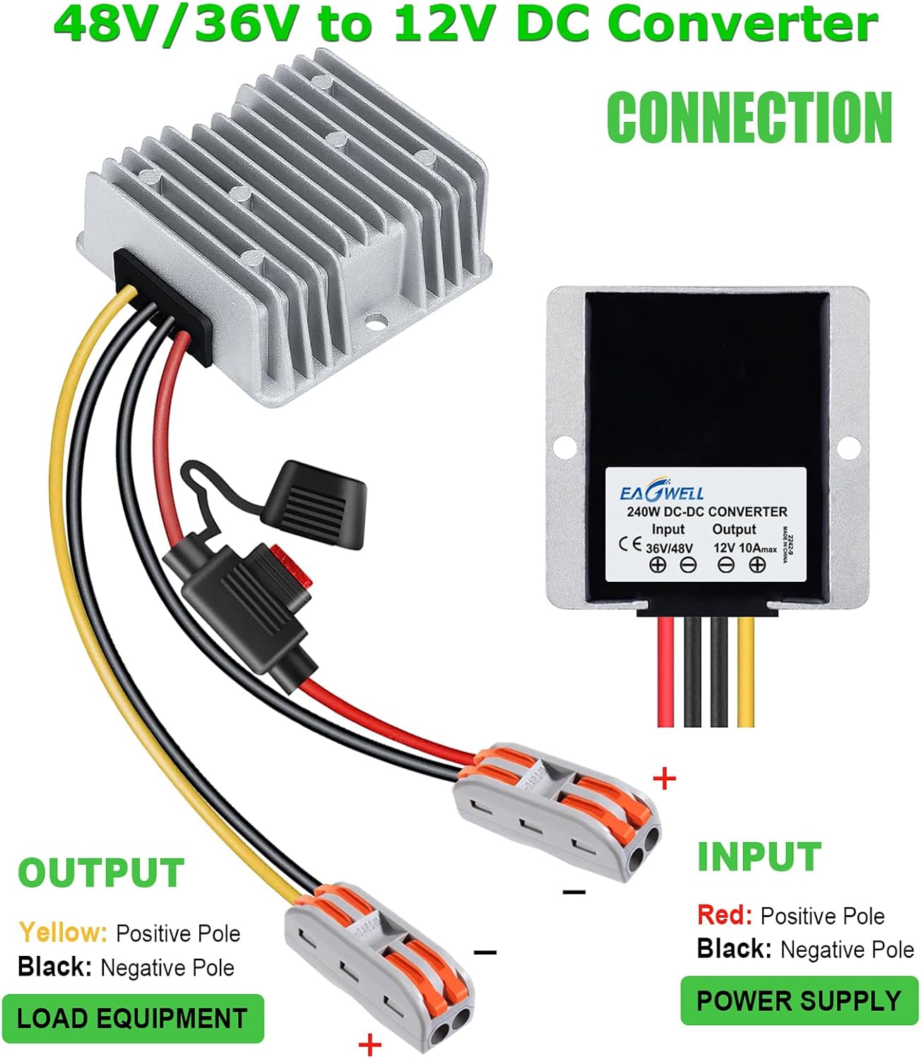 10A 120W Golf Cart 18V 20V 24V 36V 48V Step Down to DC 12V Converter Voltage Regulator Reducer Power Buck Converter Waterproof Transformer