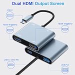 USB C to Dual HDMI Adapter 4K@60Hz, Type C HDMI Splitter for Dual Monitors with USB 3.0, 100W Fast Charging, USB Hub for MacBook, USB-C Laptop for Dell, Lenovo