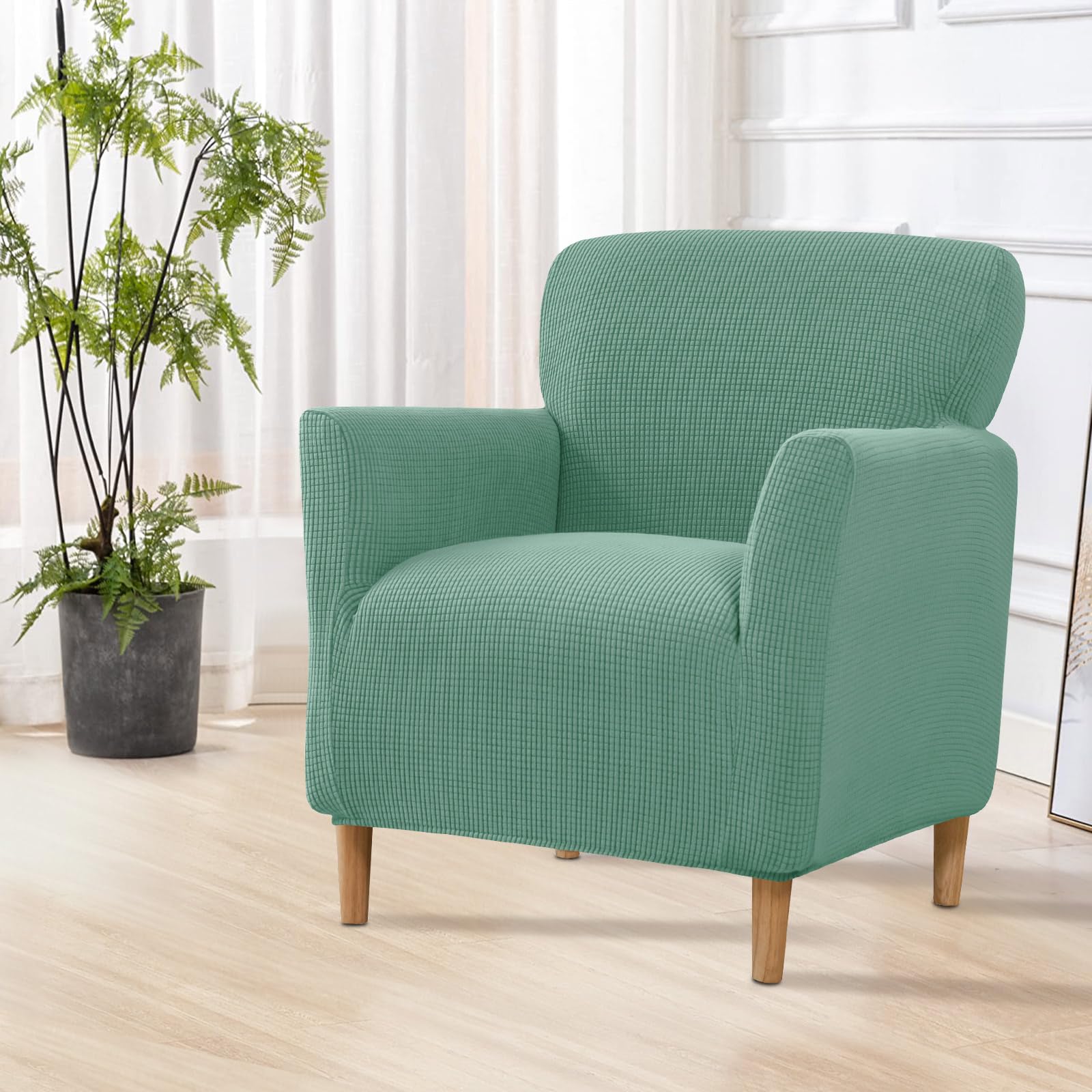 SHANNA Stretch Banquet Armchair Slipcover: Modern Luxury 1Piece Knitted Chair Slipcover Washable Solid Color Soft Single Couch Covers,for Dog Pet (Pea Green) — image 1