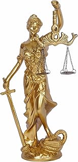 12 in Lady of Justice Statue Gold - Blind Goddess Sculpture With Scales for Office, Bookshelf, Desk Decor - Greek Roman Angel