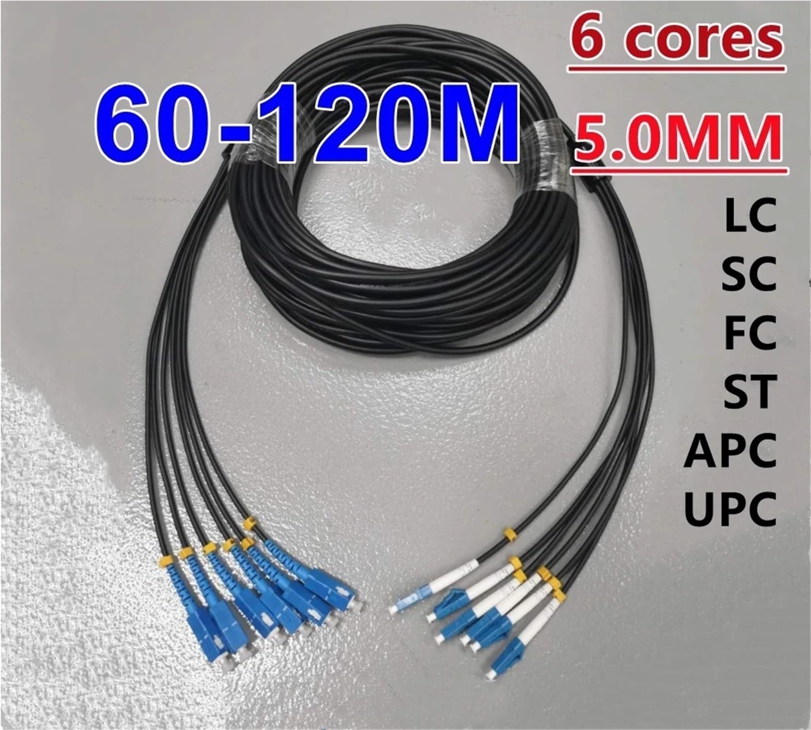 Cordon de raccordement en Fibre Optique blindé 6 cœurs LC-LC 60 m-120 m 6C SC FC St A Câble de raccordement Optique monomode 6 Fibres 100 m 80 m(100m TPU LC-LC)