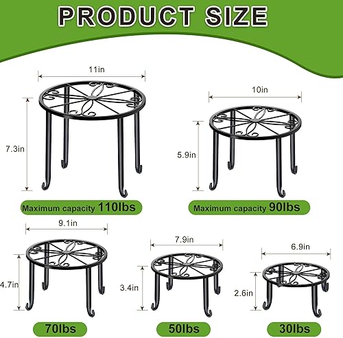 Miniatura 2 de Soporte de metal para plantas de interior, soportes de esquina para plantas al aire libre, juego de 5 soportes negros para plantas de interior,