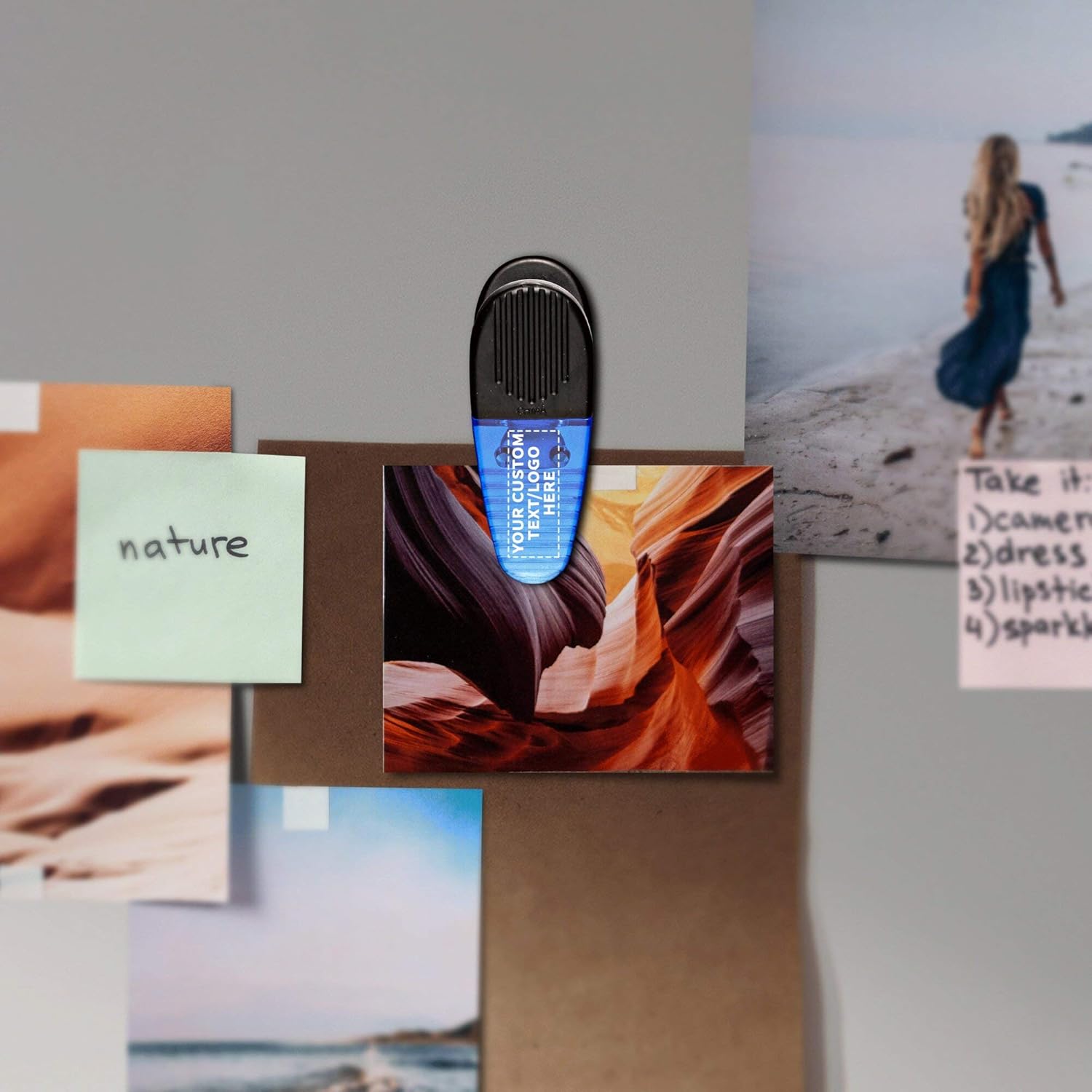 10 Magnetic Memo Holders Set - Customizable Text, Logo - Large Clip, Plastic - TBlue - Image 8