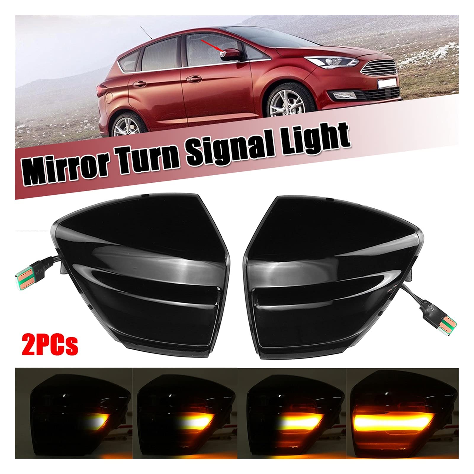 Spiegelblinker Dynamische,Dynamische Blinker 2 Stücke Dynamische Spiegelanzeige Licht Passend Für Ford S-MAX 07-14 Kuga C394 08-12 C-MAX 11-19 Fließen Blinker Lampe