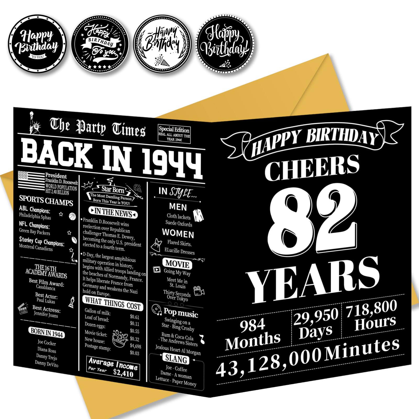 Photo 1 of Joycard 82nd Birthday Card - Retro 1944 Design