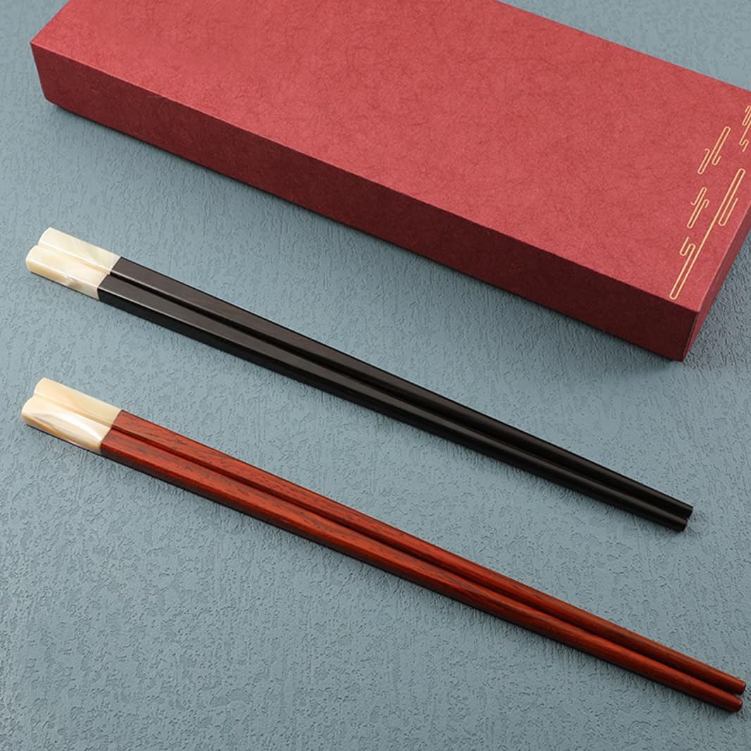 Juego de regalo de palillos chinos reutilizables de madera de ébano de primera calidad, caja de regalo, palillos chinos japoneses coreanos de madera natural con estuche, palillos antideslizantes