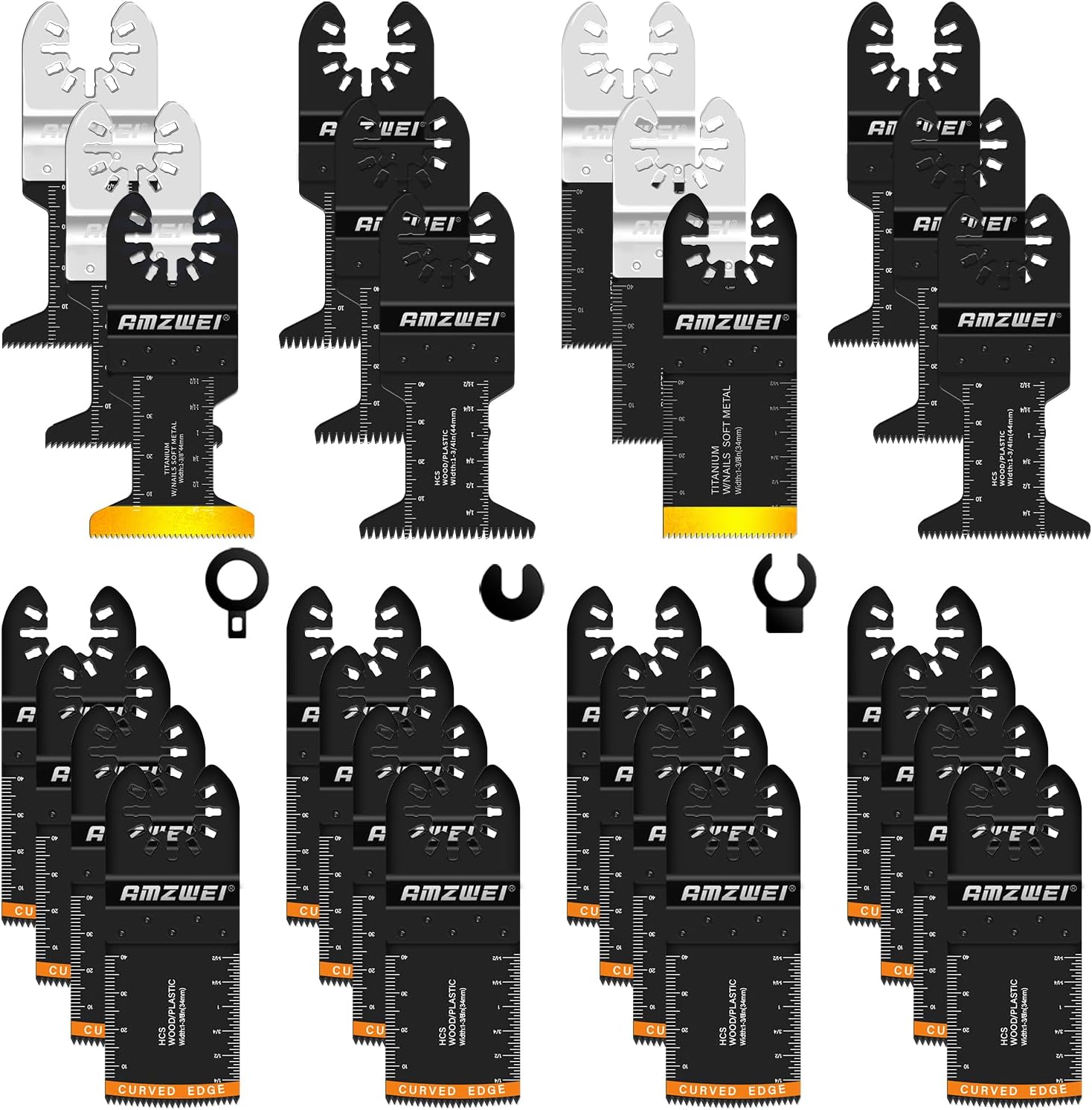 AMZWEI 28PCS Oscillating Saw Blades, Professional Universal Titanium Multitool Blades for Wood Metal, Quick Release Multi Tool Blades Kits Compatible with Dewalt Ryobi Milwaukee Rockwell Fein