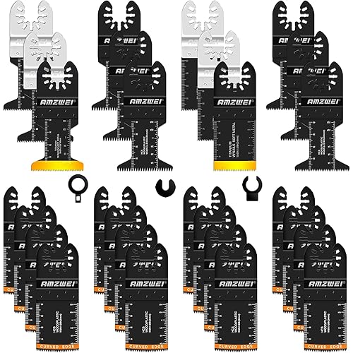 28PCS Oscillating Saw Blades, Professional Universal Titanium Multitool Blades for Wood Metal, Quick Release Multi Tool Blades Kits Compatible with Dewalt Ryobi Milwaukee Rockwell Fein