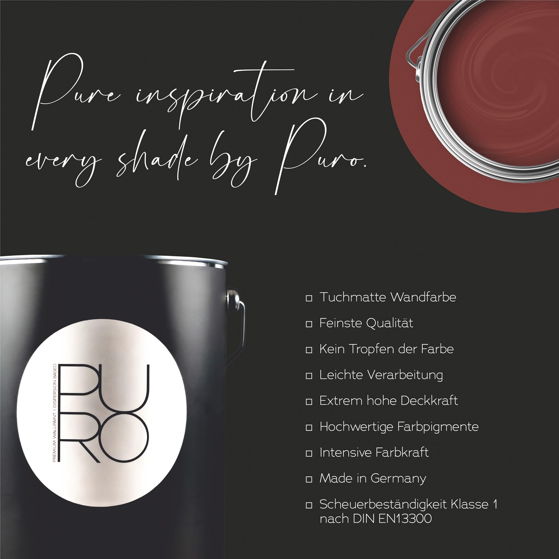 livingwalls PURO Premium Peinture murale c2021 – Peinture de peintre à très haut pouvoir couvrant – Peinture d'intérieur mate de qualité supérieure Rouge – 2,5 l