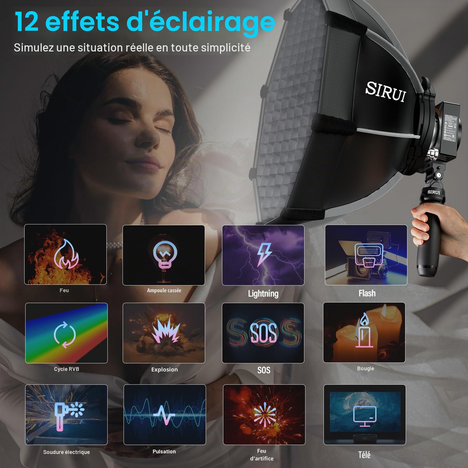 SIRUI Super Bulbs C150X Lampe Vidéo LED 150W COB, Lampe Photo Portable Bichromatique 2800K-6500K, Éclairage à Sortie Continue avec Réflecteur et Contrôle Luminosité Via Application Bluetooth