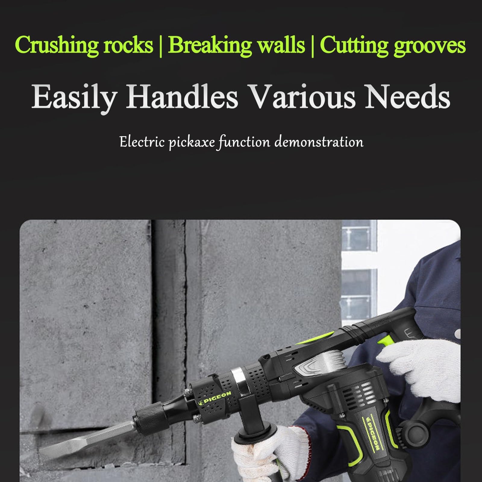 Jack Hammer Rompedor de concreto, Martillo neumático industrial, Diseño anti-escaldaduras, Sistema de enfriamiento circulante, Llave, cepillo de carbón, grasa, Cinceles de 2 piezas