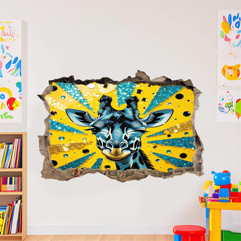 Wandsticker 3D Durchbruch Giraffe Wandtattoo kinderzimmer Deko Tier Wandaufkleber Wanddurchbruch Wandsticker Wandbild für Teenager Zimmer Wohnzimmer Schlafzimmer