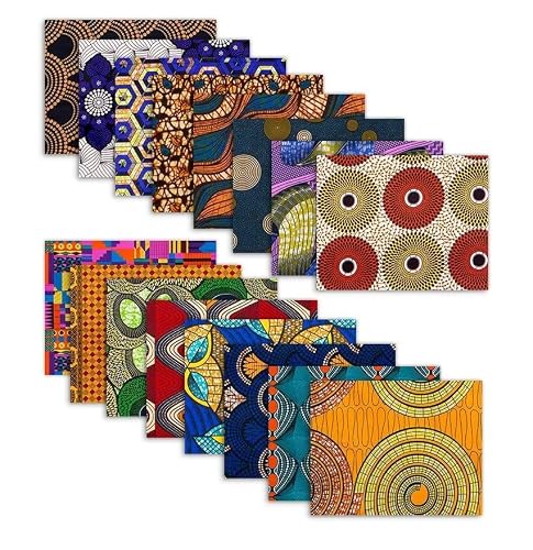 16 Pcs 100% Polyester African Fabric Ankara Wax Print, Repeat-Free Ankara Print for Sewing, Craft Projects, DIY Repair Work (50 x 40 cm/19.5 x 15.7 inches)