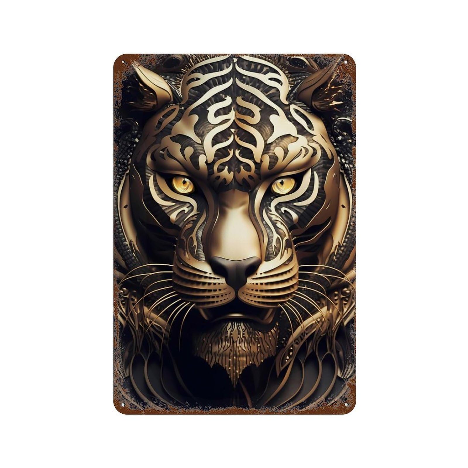 The Golden Tiger Lord Distressed Metal Wall Sign 11.8"x7.9", Rustic Home Decor for Living Room, Hallway And Home Decor