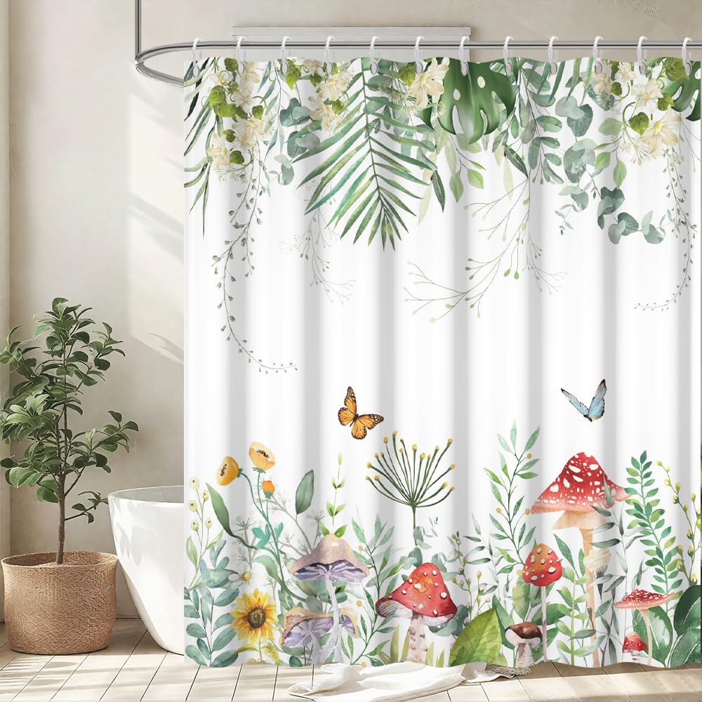 Cortina de Ducha de Hoja Eucalipto, Cortinas de Ducha Verde Oro Abstracto Planta Cortinas de Baño Antimoho Impermeable Lavable Tejido de Poliéster Cortina Ducha con 12 Ganchos 120x200cm — view 14