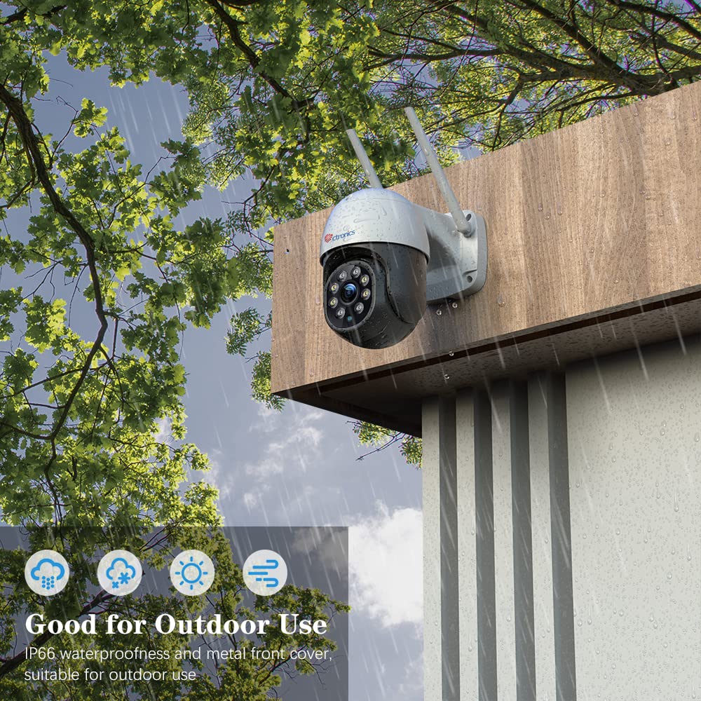 Ctronics 5MP Überwachungskamera Aussen WLAN, 2,4/5GHz Dualband WiFi PTZ IP Kamera Outdoor mit Personenerkennung, Automatische Verfolgung, Farbnachtsicht 20M, 355°/90°, IP66, TF/Cloud/PC (1 pcs) | 2,4/5GHz Dualband WiFi,Personenerkennung,Automatische Verfo