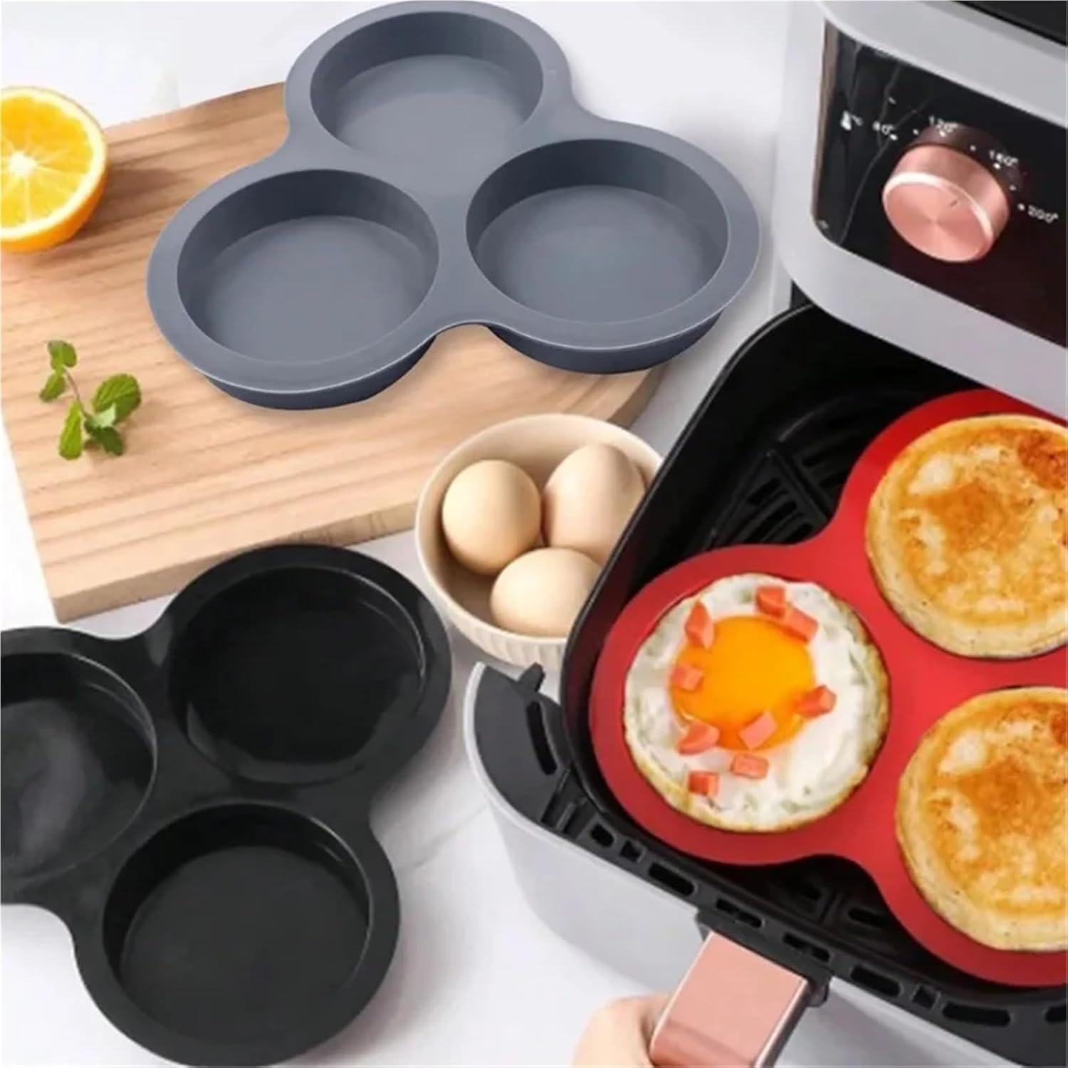 Silicone Egg Mold, 3-Cavity Reusable Air Fryer Egg Pan, Muffin Cake Baking Mould for Kitchen Cooking