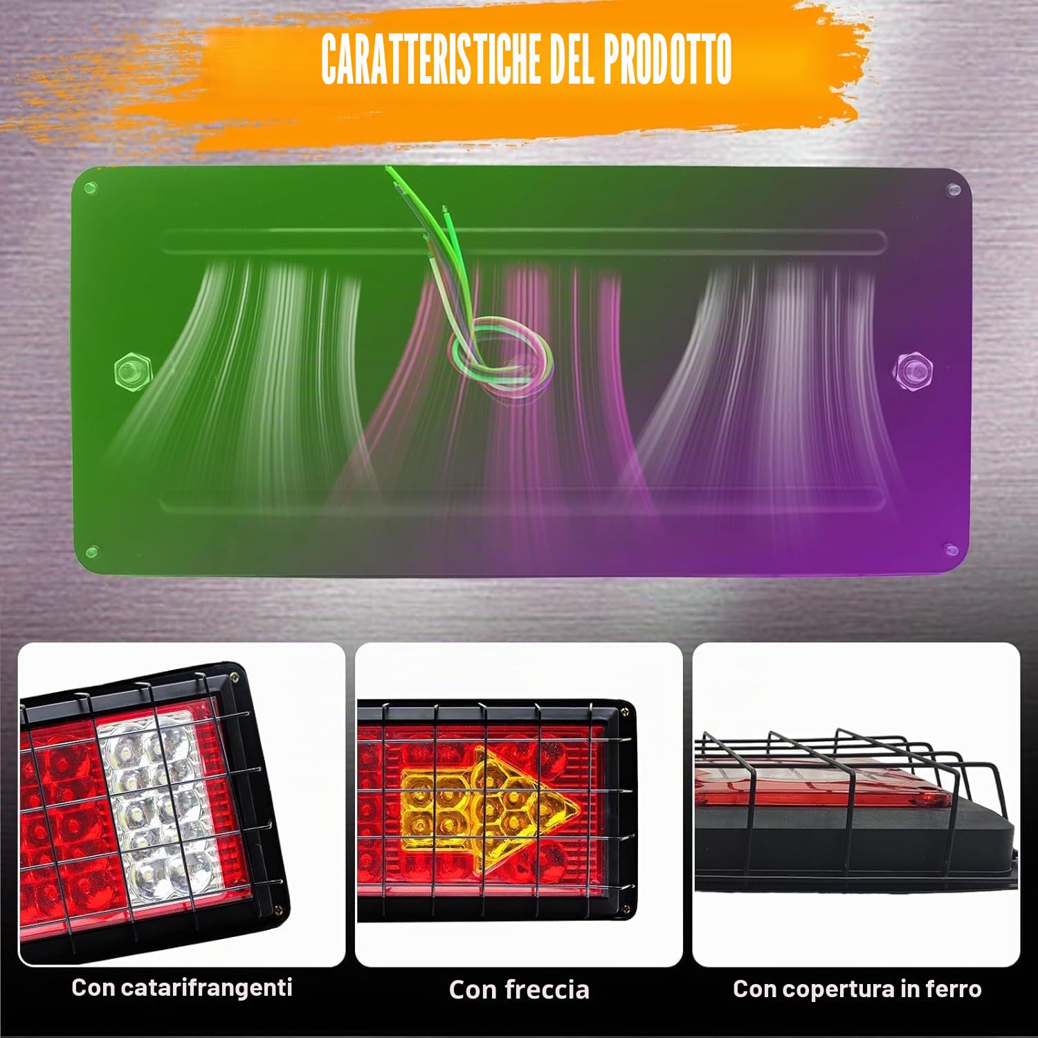 2PCS 24V LED Fanali Posteriori Rimorchio con Rete di Ferro, Multifunzione Luci Posteriori Per Rimorchio con Indicatore di Direzione a Freccia