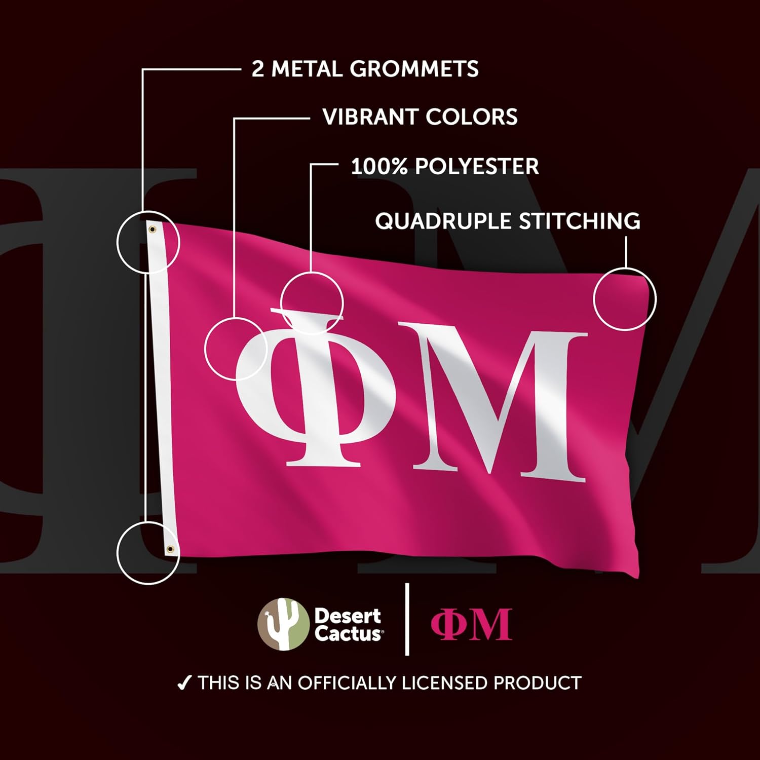 Desert Cactus Phi Mu Flag Greek Letter Sorority Banner Large 3x5 feet Flags Sign Decor PM