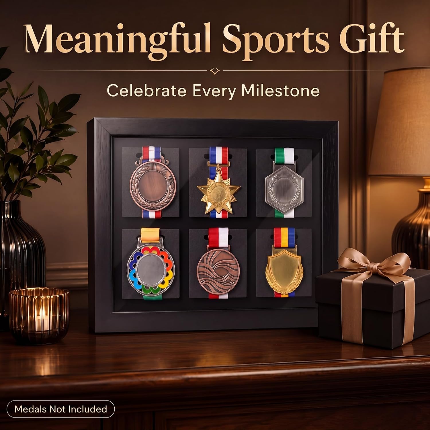Silipull 6 Medals 3D Large Medal Shadow Box Display Case with Glass Cover, Medal Holder Display Frame 98% UV Protection 13.4 x 10.6 Inches for Runners Marathon Triathlon Soccer Gymnastics All Sports