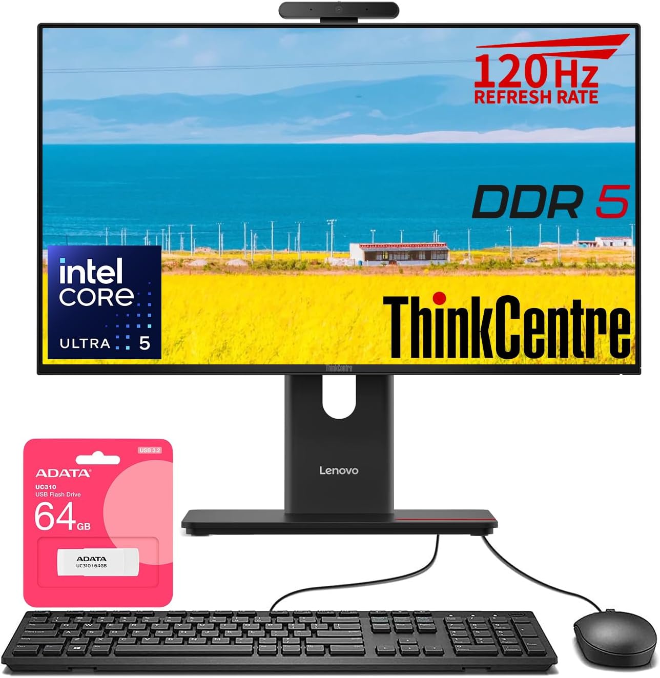 Lenovo ThinkCentre M70a Gen 6 Business All-in-One, 23.8" FHD 120Hz Anti-Glare, Intel Core Ultra 5 245T vPro, 32GB DDR5, 1TB SSD, DP, HDMI, 5MP IR Webcam, Wi-Fi 6, Windows 11 Pro, AI-Ready, w/Bundle