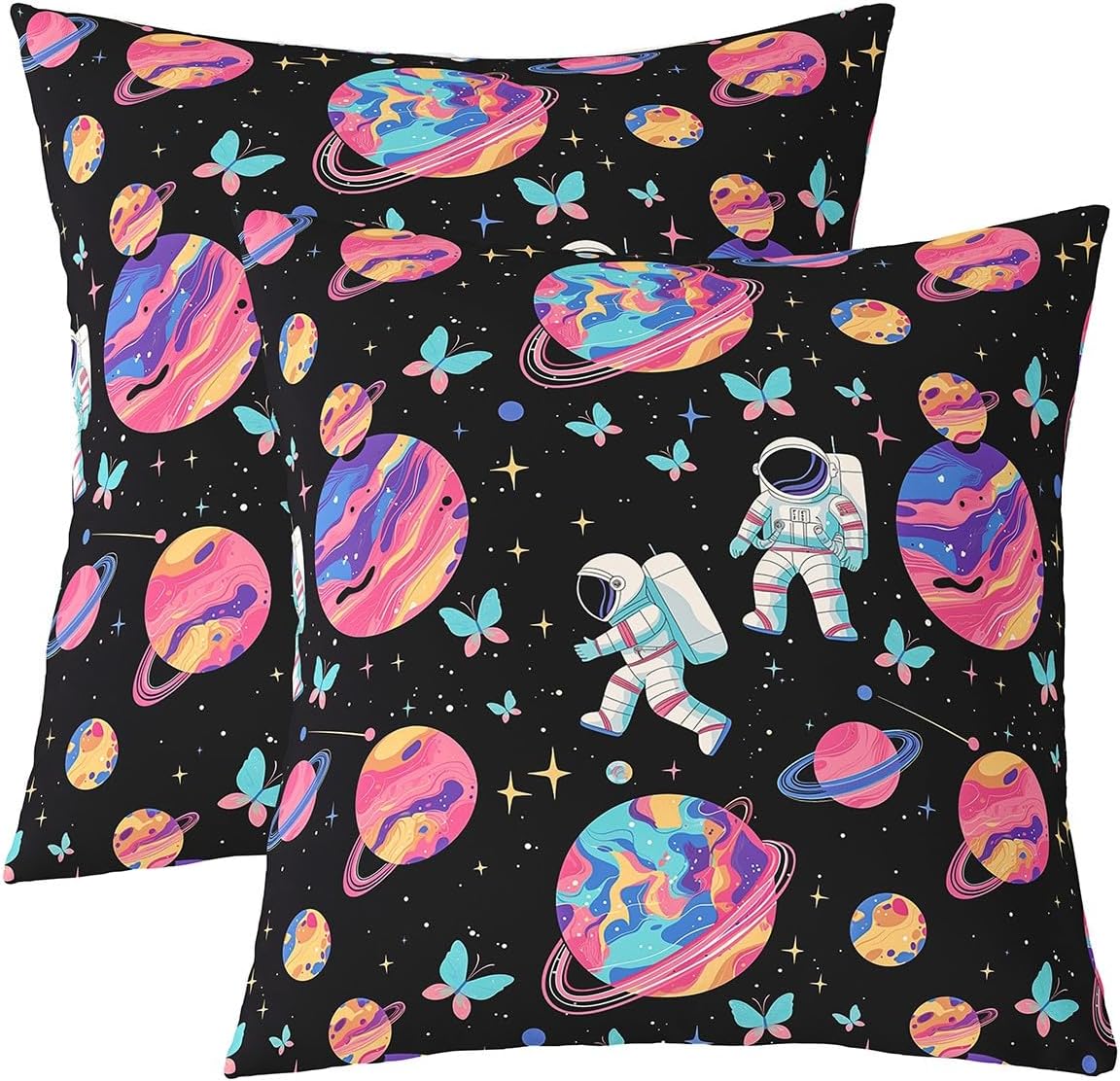 Erosebridal Astronaut Throw Pillow Covers Pack of 2 Outer Space Pillow Covers Galaxy Starry Sky Decor Decorative Pillow Cases Universe Planet Print Cushion Cases Butterfly Cushion Covers,24x24 Inch