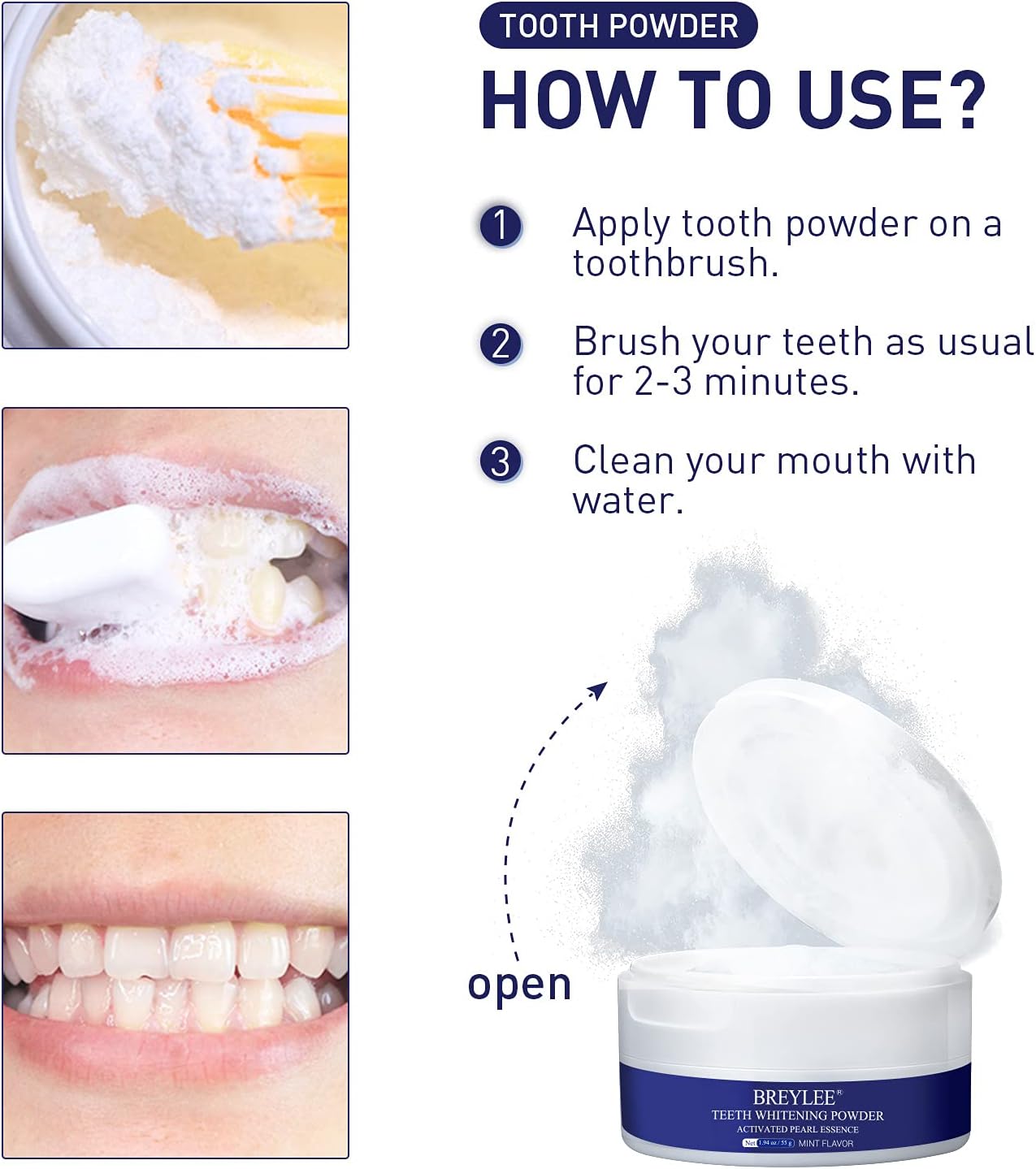 Teeth Whitening, BREYLEE Tooth Powder|Teeth Whitening Powder |Tooth Powder for Teeth Whitening|Teeth Whiten|Use to Remove Coffee/Tea, Keep Freshen Breath (55g,1.94oz) : Beauty & Personal Care